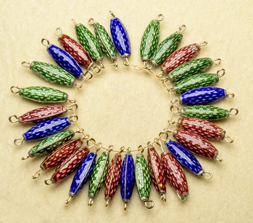 Nancy Chase's Holiday Lights Cuff - , Contemporary Wire Jewelry, Loops, Wire Loop, Wrapped Wire Loop, all the beads onto the first wire